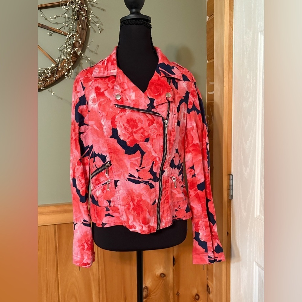 INC International Concepts Pink and Black Moto Linen Jacket